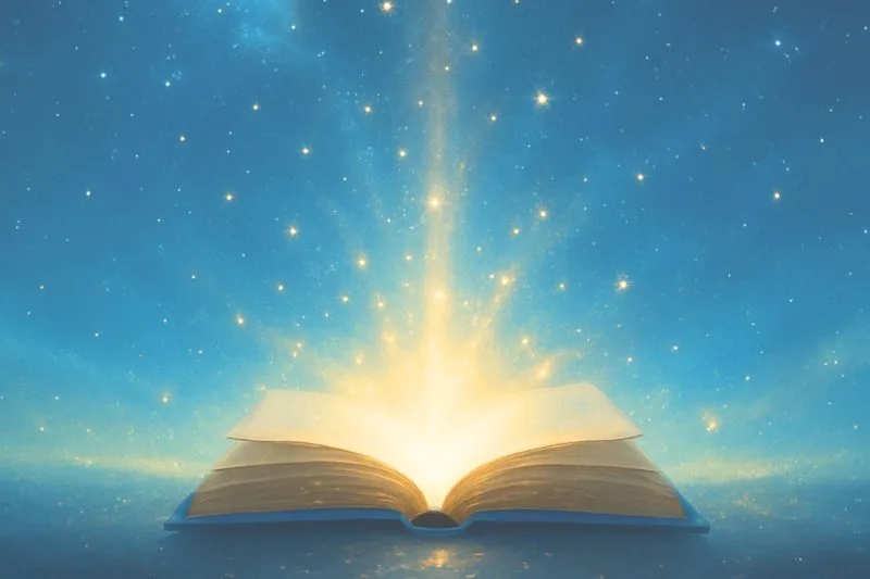 開かれた本から光があふれる。Tomokatsuのスピリチュアル講座を象徴するイメージ