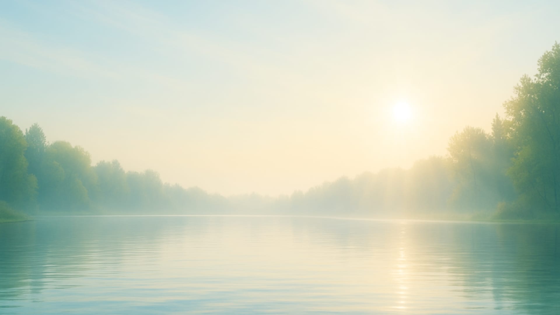 光が差し込む湖と清々しい空気が表すヒーリングのイメージ