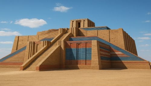 古代のジグラットと青空