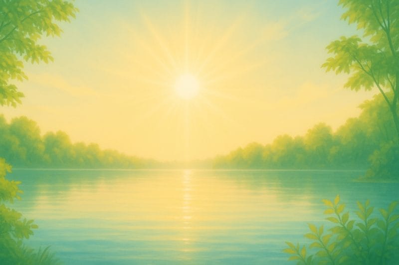 ユニバーサルヒーリングのイメージ(湖と柔らかな朝の光)