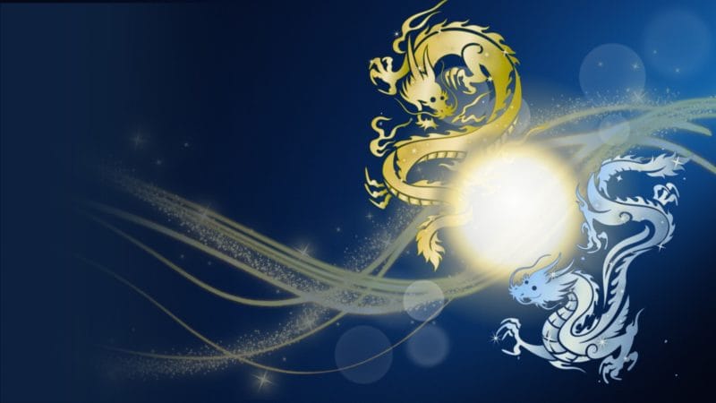 ドラゴンライダー講座の金龍と銀龍と光の玉のイメージ