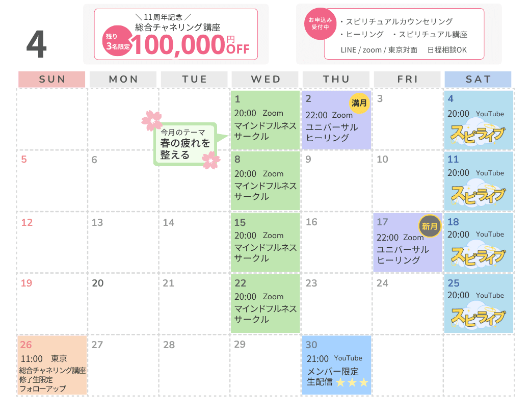 スピリチュアルイベントカレンダー2026年4月