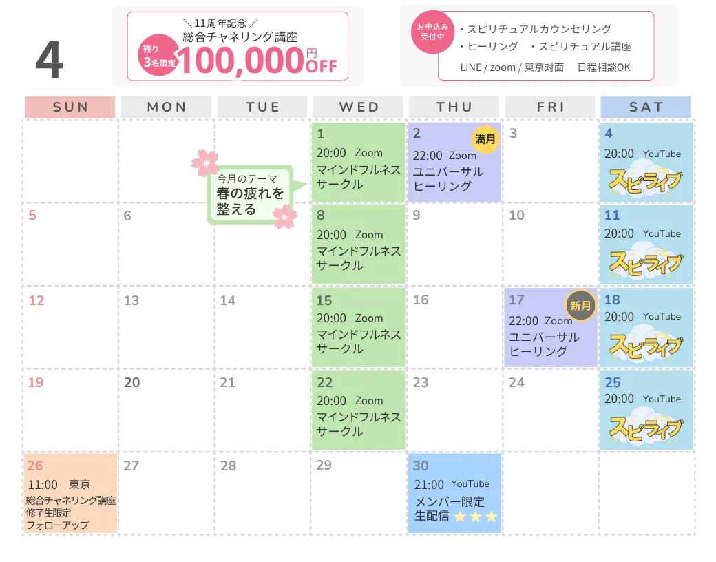 スピリチュアルイベントカレンダー2026年4月